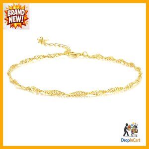 14K Gold Plated Anklet Singapore Chain Wave Design Elegant Minimal Chic